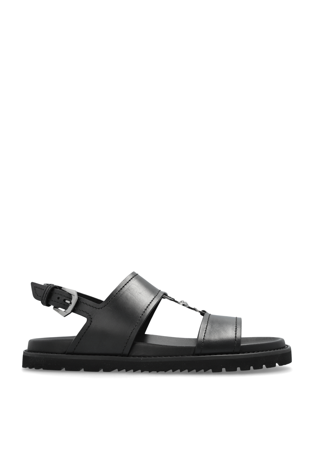 【関税＆送料込み】Versace Black Leather Sandals NEW VERSACE MEN'S BLACK LEATHER MEDUSA HEAD SLIDE SANDALS